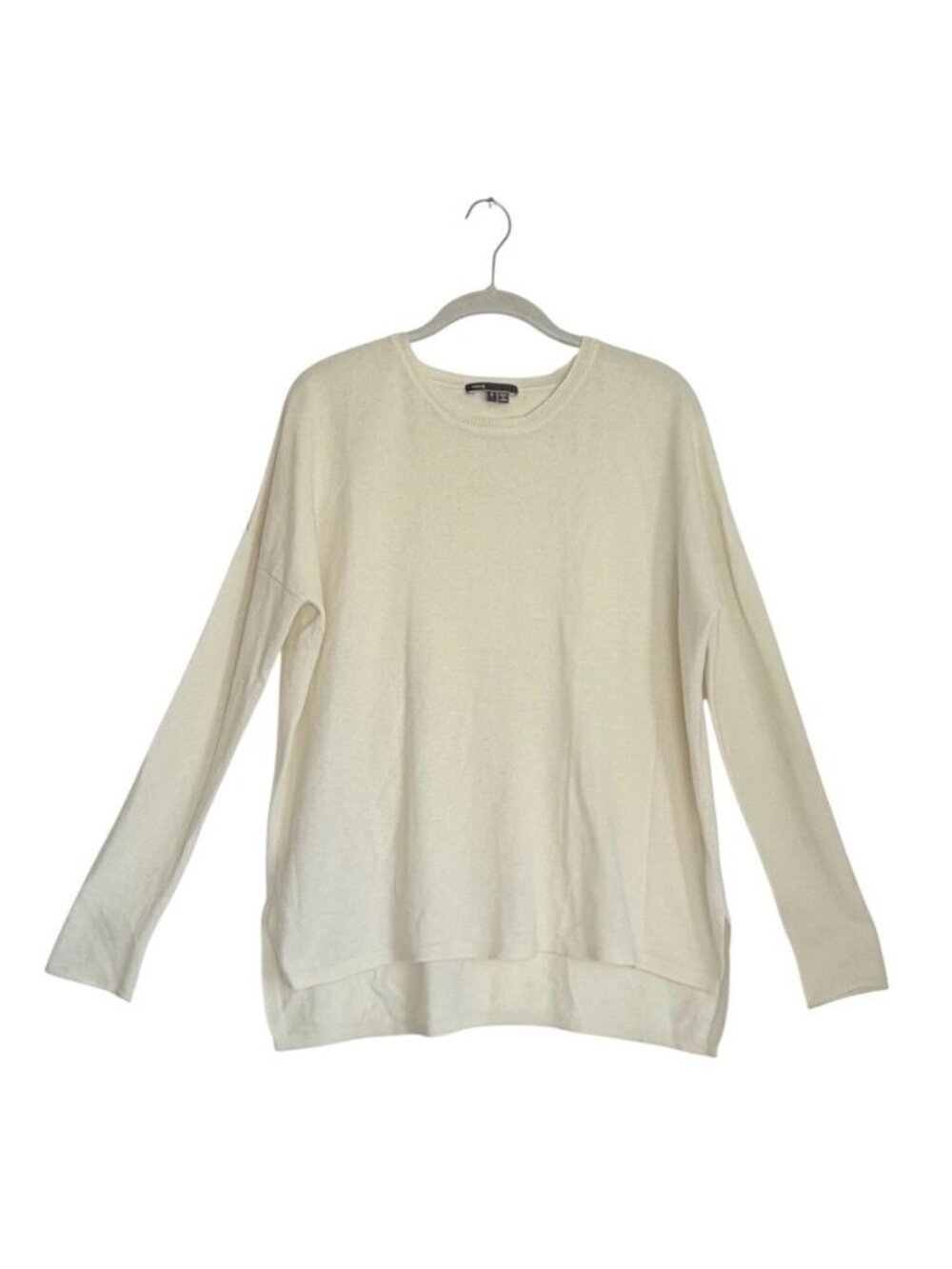 Vince Cashmere Scoop Knit Long Sleeve High-Low Oversizer Sweater in Ivory - Sz S